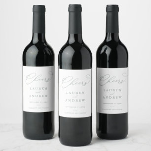 Sage Green Cheers Elegant Wedding Wine Label 1