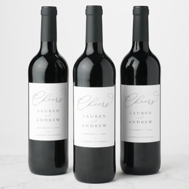 Sage Green Cheers Elegant Wedding Wine Label 1 (Bottles)