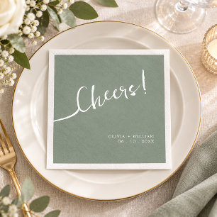 Sage Green Cheers Script Wedding Napkin