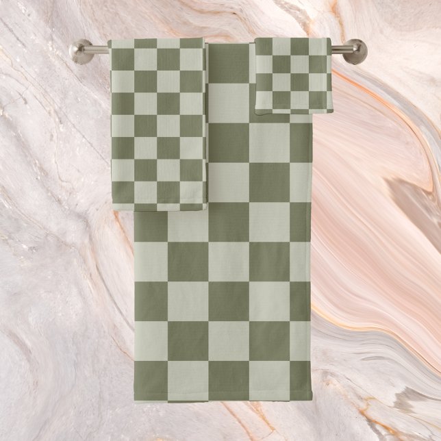 Sage Green Chequerboard Bath Towel Set (Creator Uploaded)