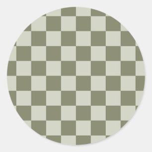 Sage Green Chequerboard Classic Round Sticker