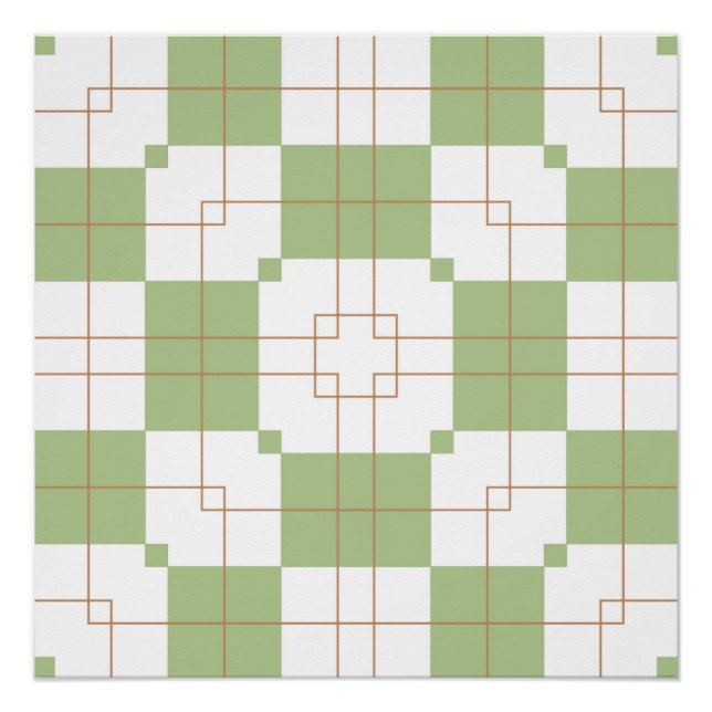 Sage Green Chequerboard Grid Pattern Poster (Front)