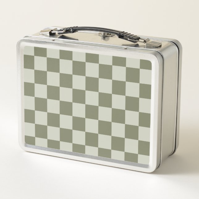 Sage Green Chequerboard Metal Lunch Box (Back)
