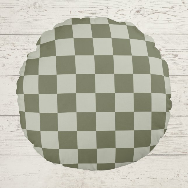 Sage Green Chequerboard Round Cushion (Creator Uploaded)