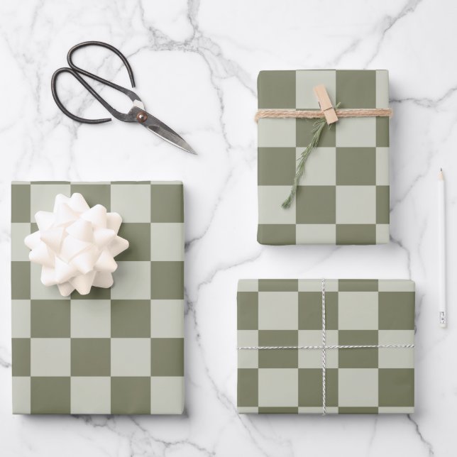 Sage Green Chequerboard Wrapping Paper Sheet (Front)