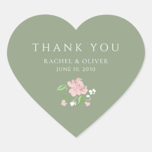 Sage Green Chic Blush Wedding Thank you Heart Sticker