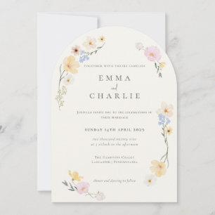 Sage Green Chic Boho Pastel Wildflowers Wedding Invitation