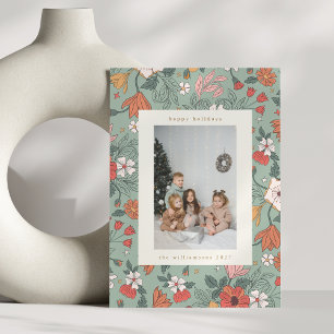 Sage Green Chic Botanical Custom Vertical Photo Holiday Card