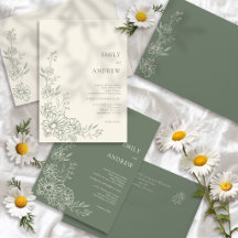 Sage Green Chic Botanical Daisy Garden Wedding