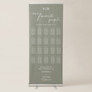Sage Green Chic Calligraphy Wedding Seating Chart Retractable Banner