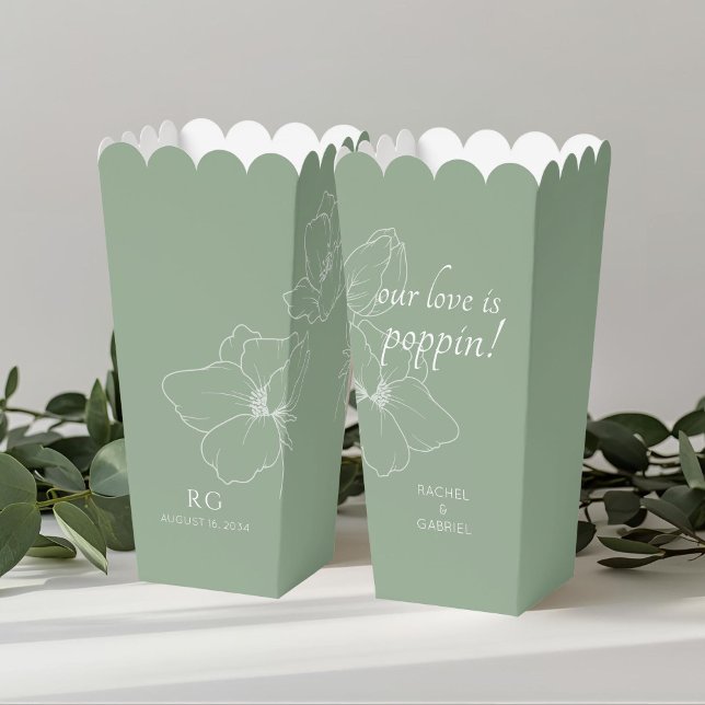 Sage green | Chic Floral Couple Popcorn  Favour Box (Creator Uploaded)
