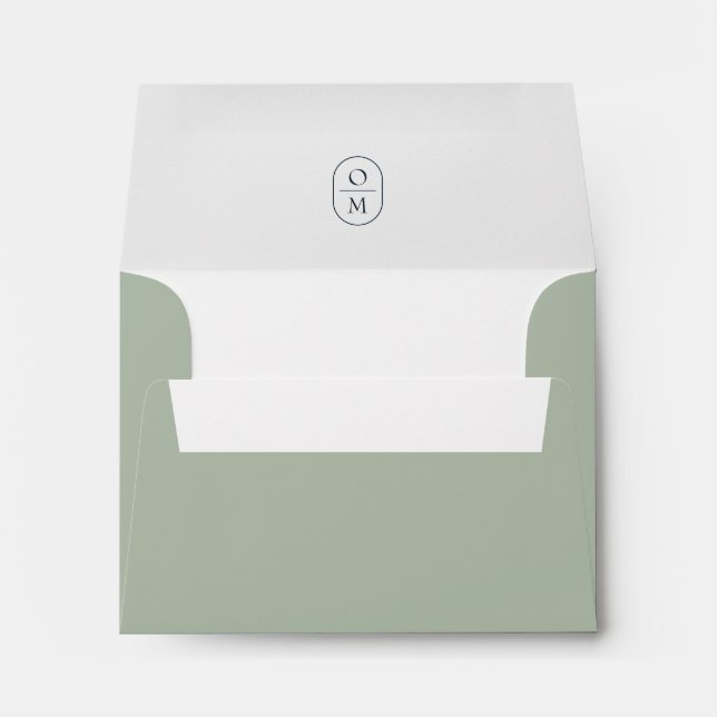 Sage Green | Chic Minimal Monogram Wedding  Envelope (Back (Bottom))