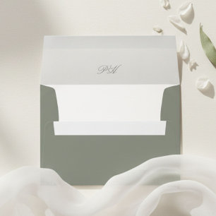 Sage Green Chic Minimalist Calligraphy Wedding Envelope