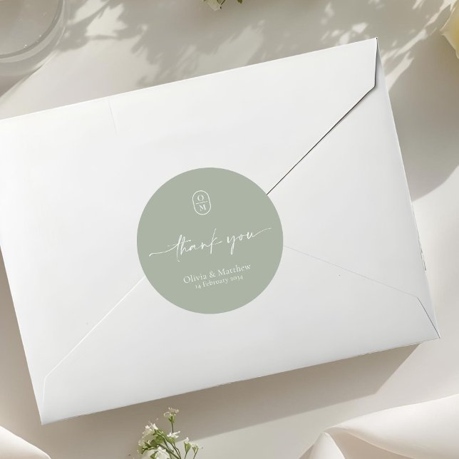 Sage Green | Chic & Modern Wedding Monogram  Classic Round Sticker (Creator Uploaded)