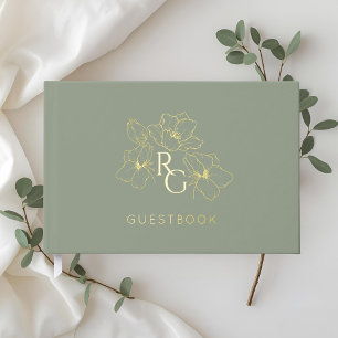Sage Green Chic Monogram Wedding Guest Book