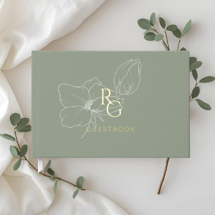 Sage Green Chic Monogram Wedding Guest Book