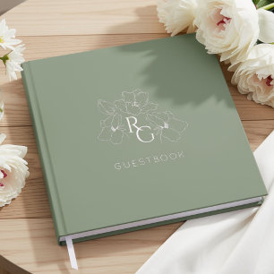 Sage Green   Chic Monogram Wedding Guest Book