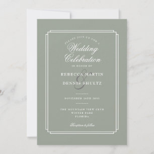 Sage Green Chic Script QR Code Art Deco Wedding Invitation