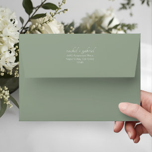 Sage Green Chic Simple Clean Wedding Envelope
