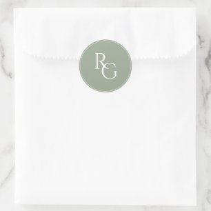 Sage Green   Chic Simple Initials  Classic Round Sticker