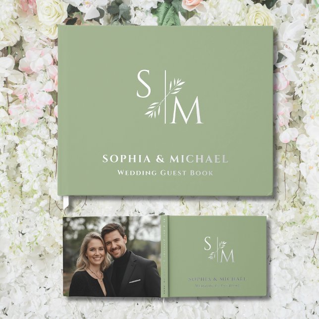 Sage Green Chic Wedding Guest Books Foil Guestbook (Creator Uploaded)