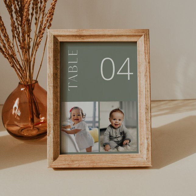 SAGE Green Childhood Photo Table Number Card (Creator Uploaded)