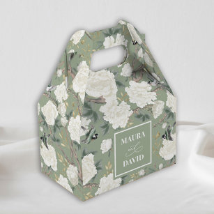 Sage Green Chinoiserie Birds Flowers Wedding Favour Box