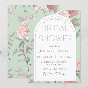 Sage Green Chinoiserie Botanical Bridal Shower Invitation