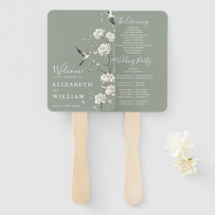 Sage Green Chinoiserie Floral Wedding Program Hand Fan