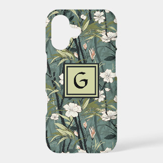 Sage Green Chinoiserie Floral White Initial 