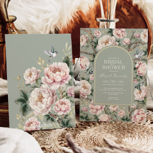 Sage Green Chinoiserie Garden Flower Bridal Shower Invitation