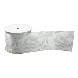Sage Green Chinoiserie Peonies Satin Ribbon