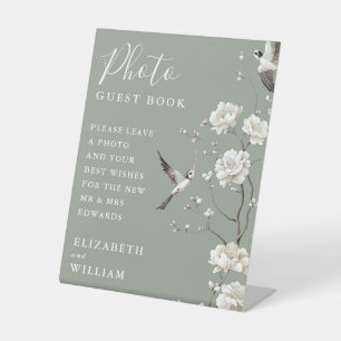 Sage Green Chinoiserie Photo Guest Book Wedding Pedestal Sign
