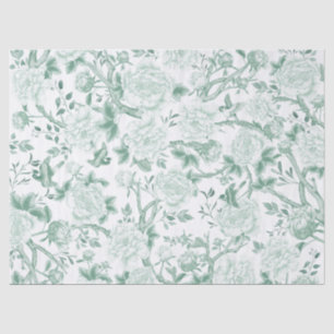 Sage Green Chinoiserie Porcelain Floral Decoupage Tissue Paper