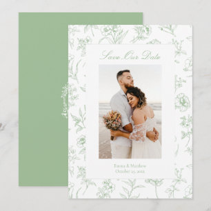 Sage Green Chinoiserie Toile Flowers Photo Save The Date