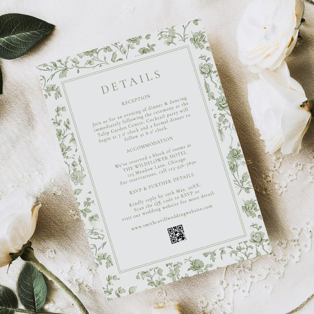 Sage Green Chinoiserie Wedding Details Enclosure Card (Creator Uploaded)