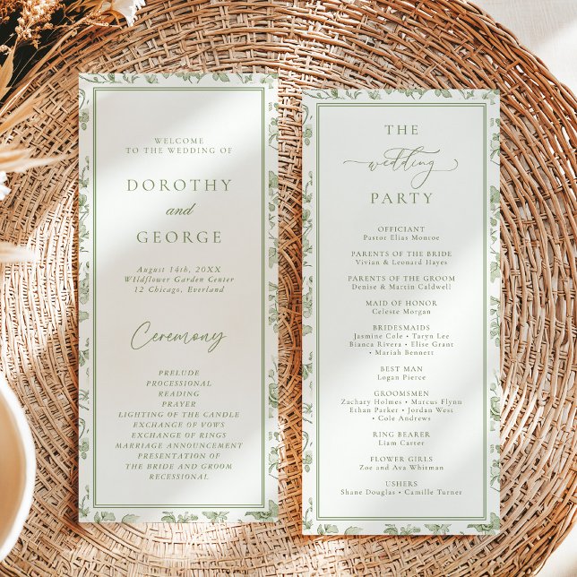 Sage Green Chinoiserie Wedding Program Invitation (Creator Uploaded)