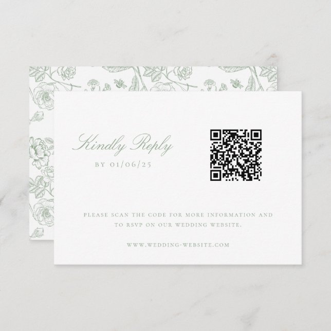 Sage Green Chinoiserie Wedding QR Code RSVP Invitation (Front/Back)