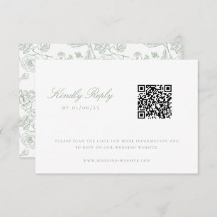 Sage Green Chinoiserie Wedding QR Code RSVP Invitation