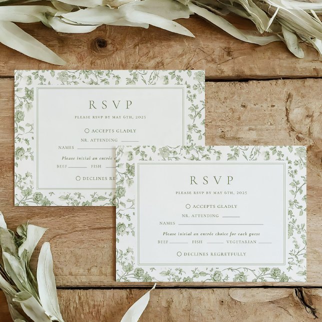 Sage Green Chinoiserie Wedding RSVP Card (Creator Uploaded)