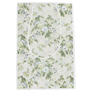 Sage Green Chintz Gift Bag, English Rose Print Medium Gift Bag