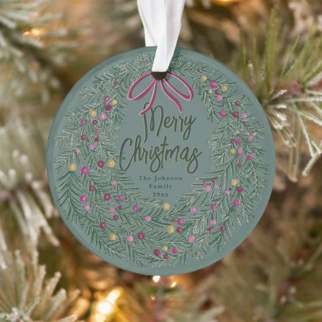 Sage Green Christmas Acrylic Ornament with Photo (Tree)