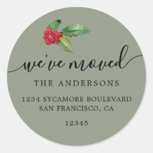 Sage Green Christmas Greenery New Address Home Classic Round Sticker