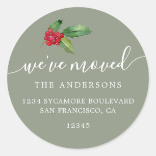 Sage Green Christmas Greenery New Address Home Classic Round Sticker