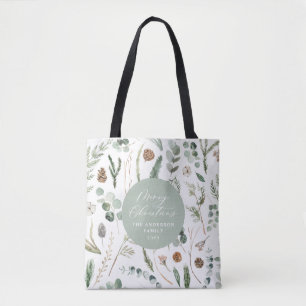 Sage green Christmas minimal botanica Tote