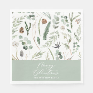 Sage green Christmas minimal botanical Napkin