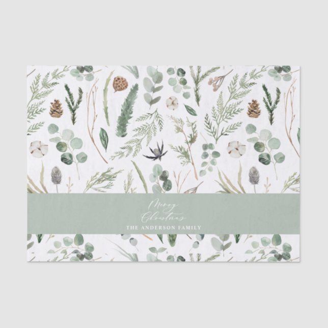 Sage green Christmas minimal botanical Tissue Paper (Front)
