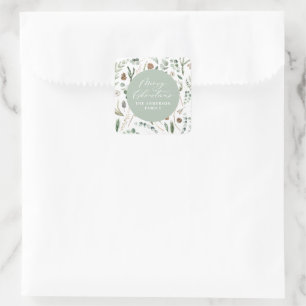 Sage green Christmas modern minimal botanical Square Sticker