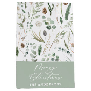 Sage green Christmas modern minimal botanical Wrap Medium Gift Bag