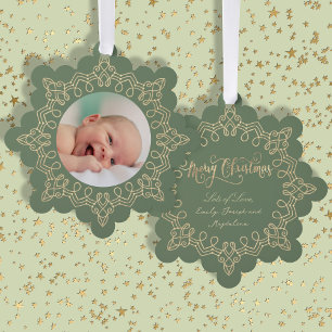 sage green christmas new baby tree decoration card